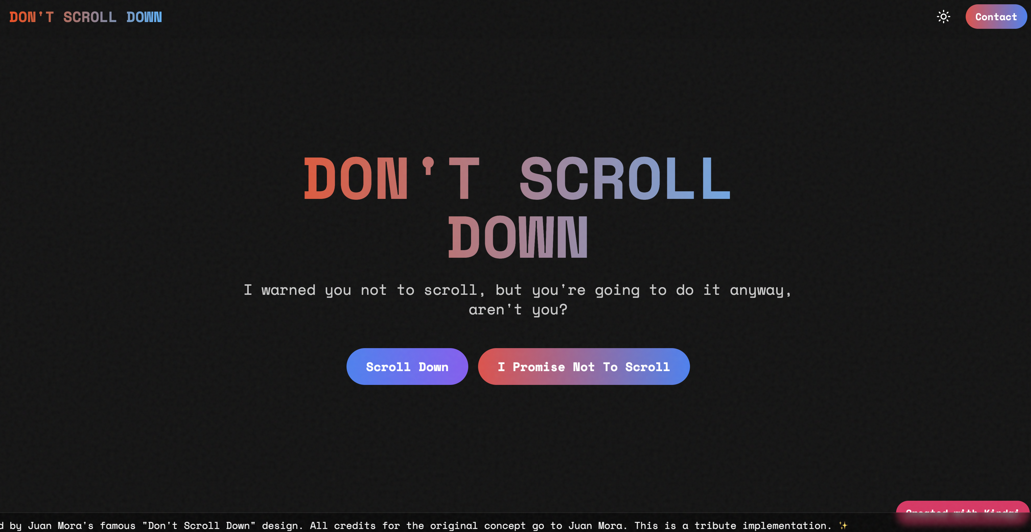 Don't Scroll Down Interactive Experience Website